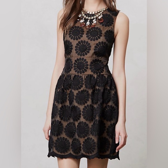 leifsdottir Dresses & Skirts - Leifsdottir Fit & Flare Sleeveless Sheer Black Dress with Tan Lining